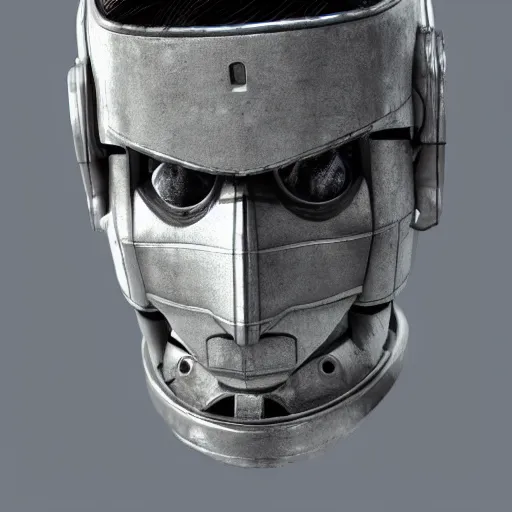 Image similar to close up realistic cyberman with half of his mask broken off showing david tennant, digital art cinematic lighting, render, fantasy