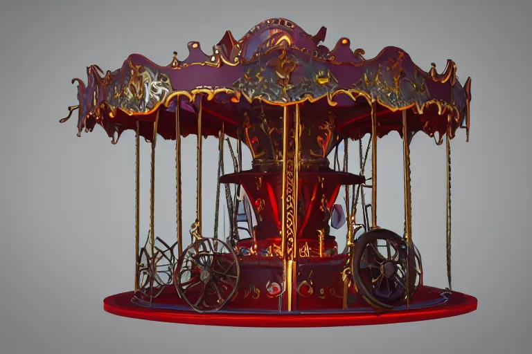 Image similar to 3d sculpt of an evil ironwork carousel, artstaton, League of Legends, red dead redemption2, overwatch, digital illustration