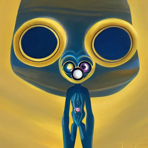 Image similar to a professionally painted portrait of a typical alien with large eyes, friendly, symmetry, golden hour, 8k, HD