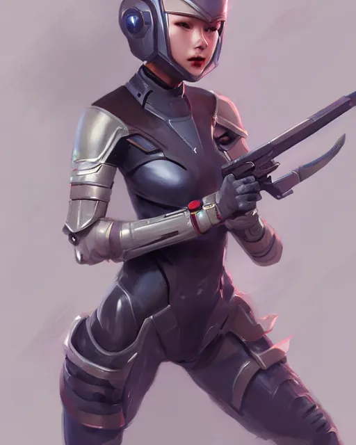Prompt: concept art of a futurstic warior, wearing tight futurstic clothes, holding a futuristic weapon | | cute - fine - fine details by stanley artgerm lau, wlop, rossdraws, james jean, andrei riabovitchev, marc simonetti, and sakimichan, trending on artstation