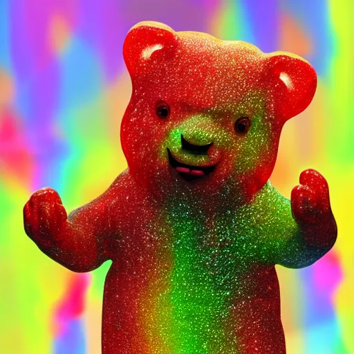 Image similar to a gummy bear dancing, 4 k, photorealistic