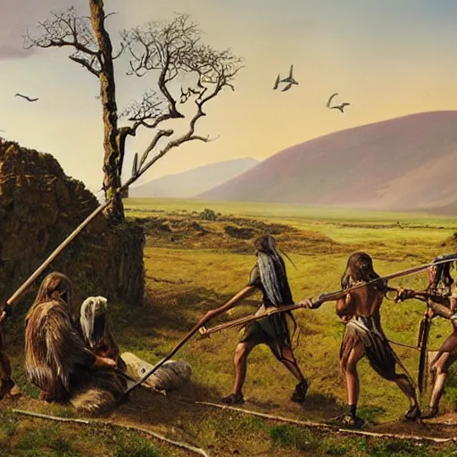 Prompt: stone age britain by james gurney