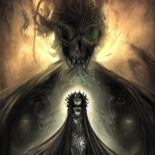 Prompt: a portrait of undeath in dark robes, featured art by Yoshitaka Amano, 4k, detailed, at the end of time