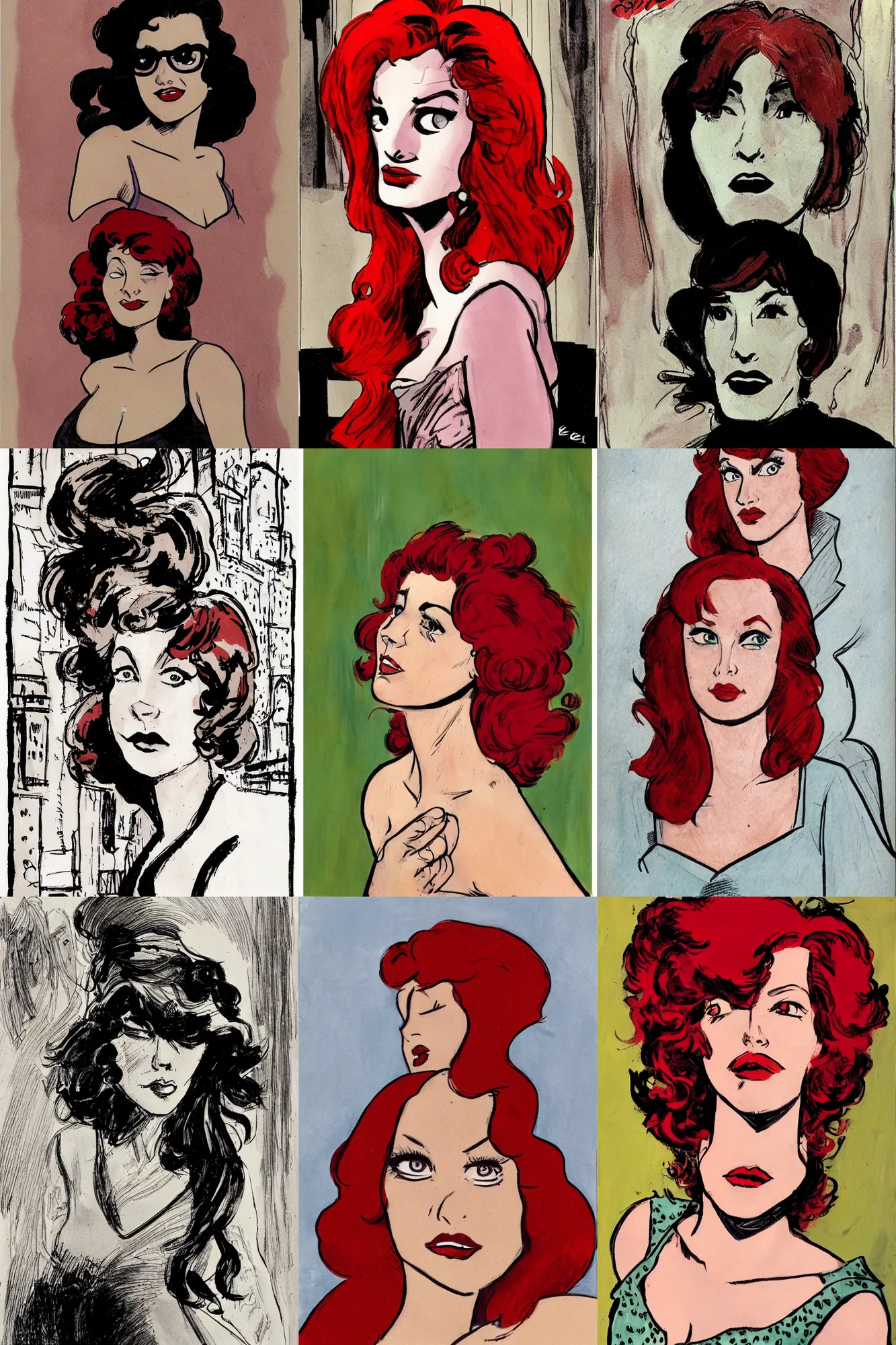 Prompt: Woman with red hair, portrait by Will Eisner