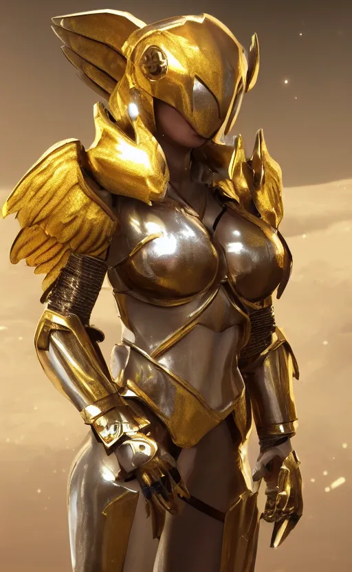 Image similar to Concept art, angel knight girl in golden and cooper armor, artstation trending, octane render, cinematic, highly detailded