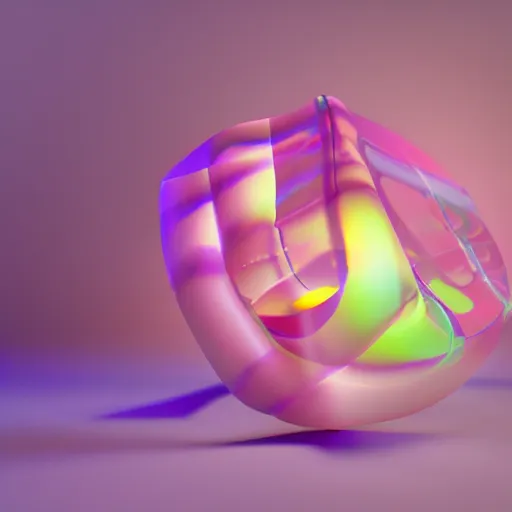 Prompt: 3 d render, magic translucent 3 d shapes, caustics, studio lighting, gemstone, magical, glowing, fruit candy, gushers, soft 3 d geometrical shapes, juicy, octane render, soft, high definition, beautiful mesh gradient colors, 1. 0 transmission, visual particles and static surrounding, clean aesthetic, blender, redshift, white background, ethereal