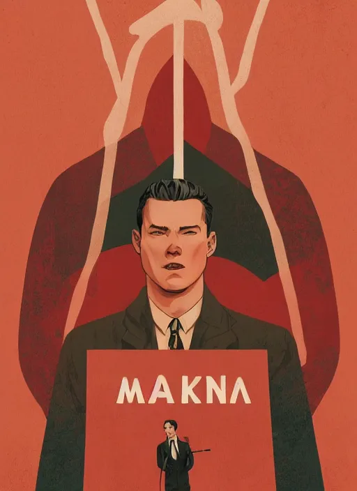 Prompt: Twin Peaks poster artwork by Michael Whelan, Bob Larkin and Tomer Hanuka, of a solo individual portrait of Channing Tatum wearing a 1920s red striped outfit, dapper, simple illustration, domestic, nostalgic, full of details, by Makoto Shinkai and thomas kinkade, Matte painting, trending on artstation and unreal engine