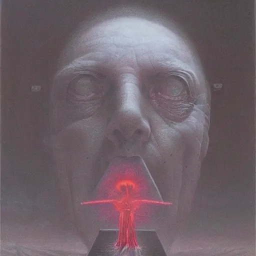 Image similar to elon musk as a zdzisław beksinski painting, dark, epic, scary