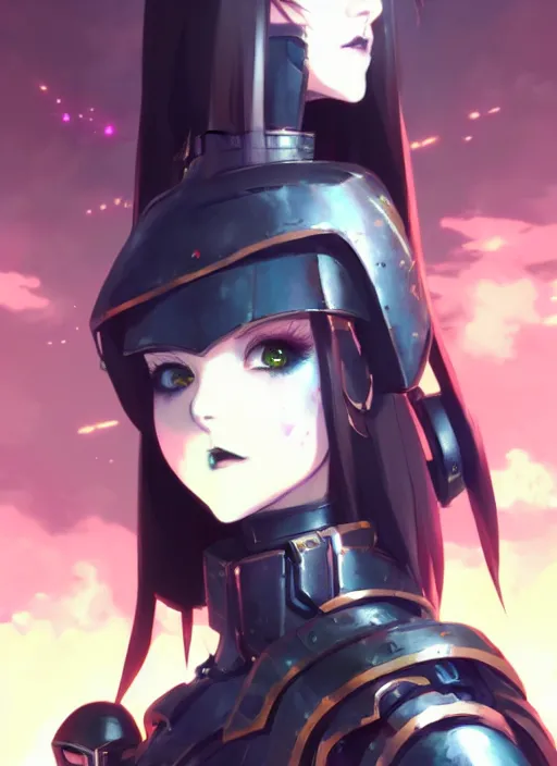 Prompt: portrait of cute goth girl in cyber armor, warhammer 4 0 0 0 0, illustration concept art anime key visual trending pixiv fanbox by wlop and greg rutkowski and makoto shinkai and studio ghibli