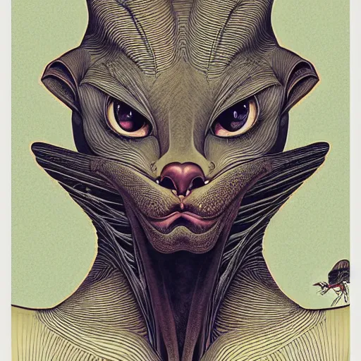 Prompt: portrait of sphinx cat, symmetrical, by yoichi hatakenaka, masamune shirow, josan gonzales and dan mumford, ayami kojima, takato yamamoto, barclay shaw, karol bak, yukito kishiro