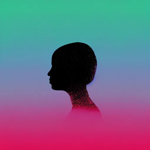 Prompt: inky chemical reaction diffusion pattern forming the silhouette of a woman as an album cover, pastel palette silhouette