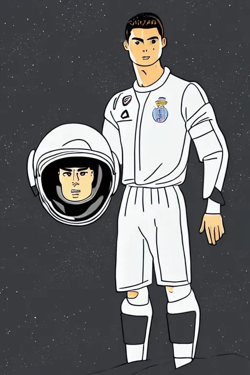 Prompt: portrait of cristiano ronaldo with astronaut armor and helmet, majestic, solemn, by ghibli style