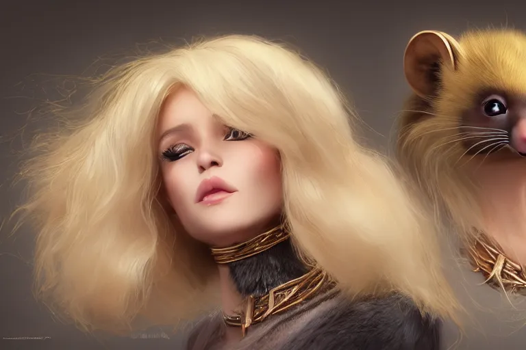 Image similar to anthropomorphic marten wearing jewlery and a blonde wig, made by Stanley Artgerm Lau, WLOP, Rossdraws, ArtStation, CGSociety, concept art, cgsociety, octane render, trending on artstation, artstationHD, artstationHQ, unreal engine, 4k, 8k,