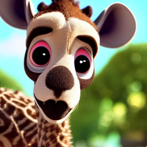 Prompt: cute furry girafe character, 3d render by Pixar, raytracing, 4k, dynamic lighting