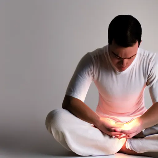 Image similar to a meditating person whose forehead is illuminated by a bright white light