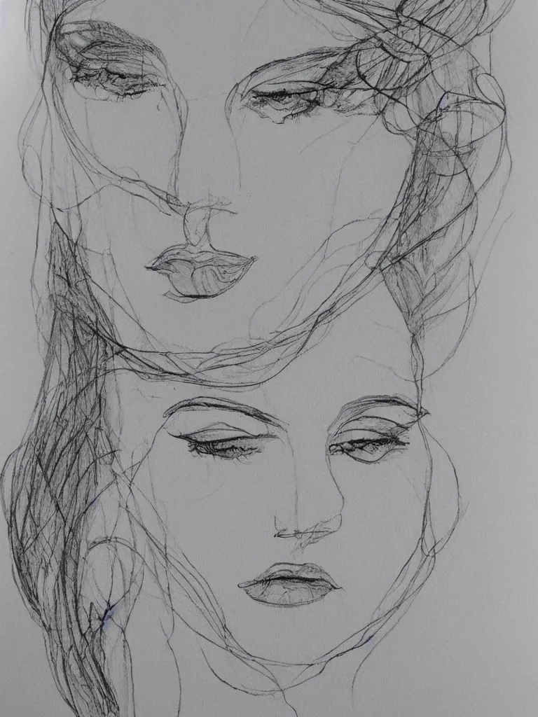 Prompt: beautiful singleline oneline one stroke line portrait