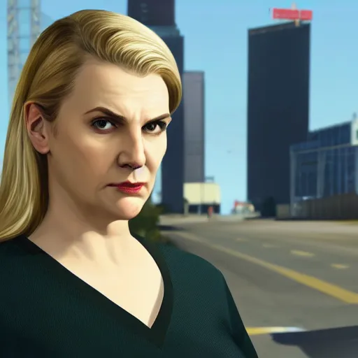 Image similar to Kim Wexler from Better Call Saul as a GTA character portrait, Grand Theft Auto, GTA cover art