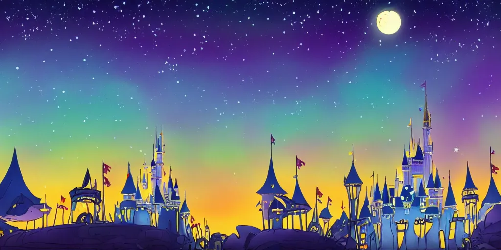 Image similar to moonlit night sky in disney animation style