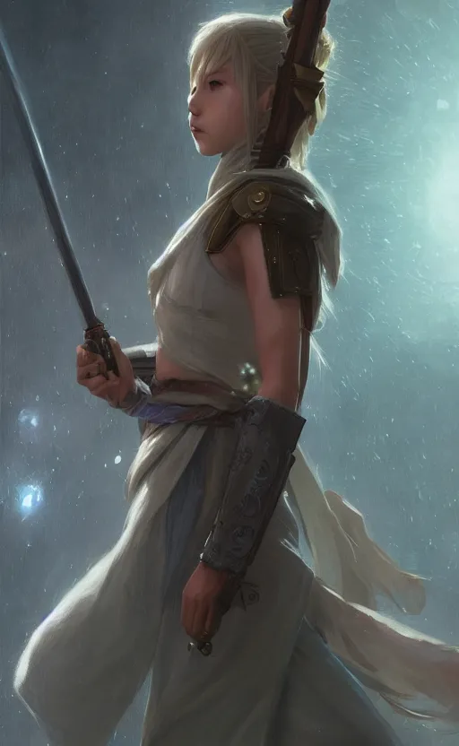 Image similar to a girl from final fantasy live action, jedi warrior, evocative, mystical night, very very very very detailed, award winning, masterpiece digital painting by greg rutkowski, alex grey, artstation, 4 k wallpaper