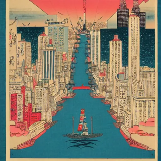 Image similar to new york in the style of ukiyo - e