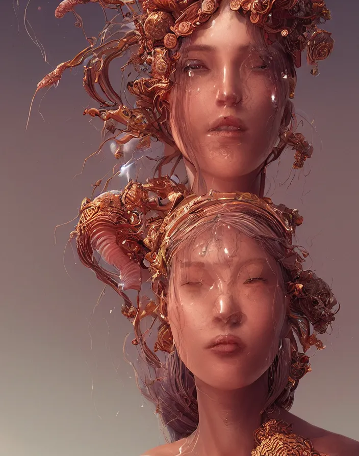 Image similar to goddess portrait. jellyfish phoenix head. intricate artwork by Tooth Wu and wlop and beeple. octane render, trending on artstation, greg rutkowski very coherent symmetrical artwork. cinematic, hyper realism, high detail, octane render, 8k