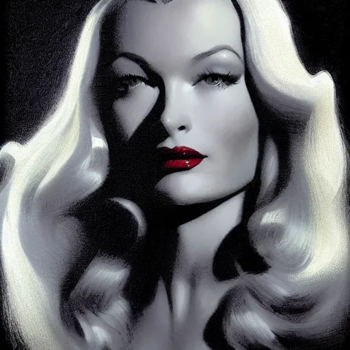 Prompt: portrait of veronica lake, intricate, elegant, glowing lights, highly detailed, digital painting, artstation, glamor pose, concept art, smooth, sharp focus, illustration, art by frank frazetta, william mortensen, arny freytag