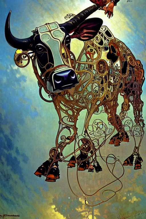 Prompt: cyborg cow, intricate, futuristic, fantasy, elegant, thomas kindkade, alphonse mucha, loish, norman rockwell,