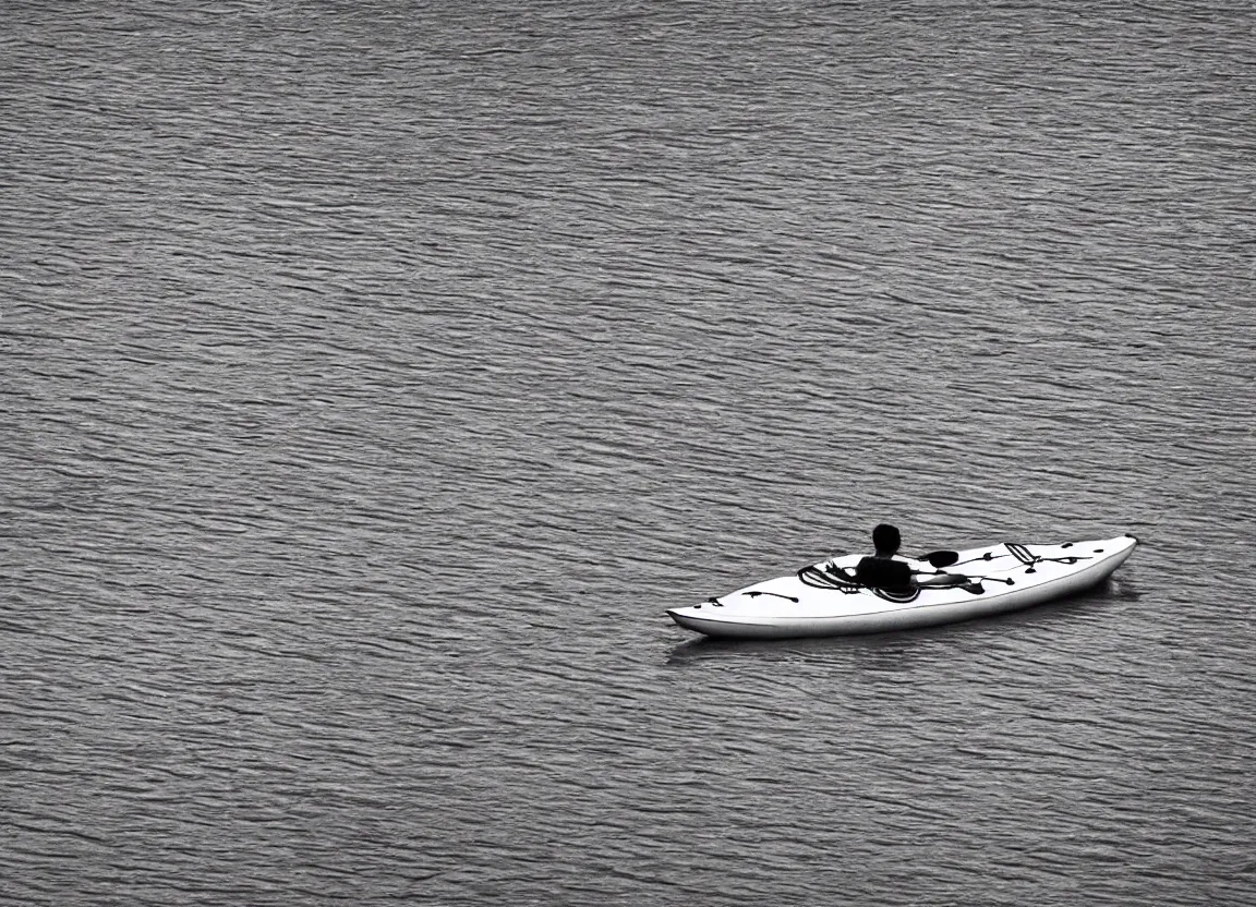 Prompt: a kayak floating down a river, minimalist line drawing, clean long lines, ultra detailed