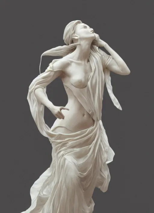 Prompt: marble sculpture of beautiful woman, flowing fabric by ruan jia, greg rutkowski, mucha, zbrush, mandelbulb ivory