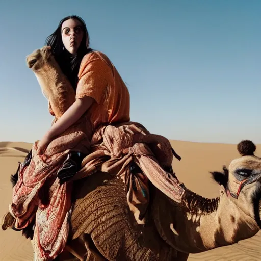 Image similar to billie eilish riding a camel