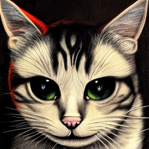 Prompt: cat, macbre stlye, horror core, realism, by fenton joe