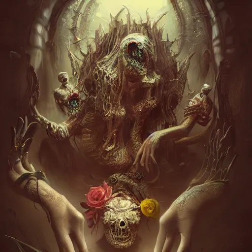 Image similar to indescribable horror, maximalist, high detail, 8k, ornate, dark fantasy, realistic, masterpiece, Trending on art station, complex, WLOP