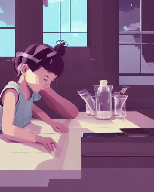 Image similar to a little girl is doing a science experiment. clean cel shaded vector art. minimalist illustration art by lois van baarle, artgerm, helen huang by makoto shinkai and ilya kuvshinov, rossdraws