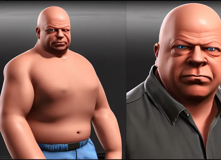 Image similar to 3 d model of rick harrison character in fighting game, stylized 3 d graphics, hdr, ultra graphics, ray tracing, 4 k image