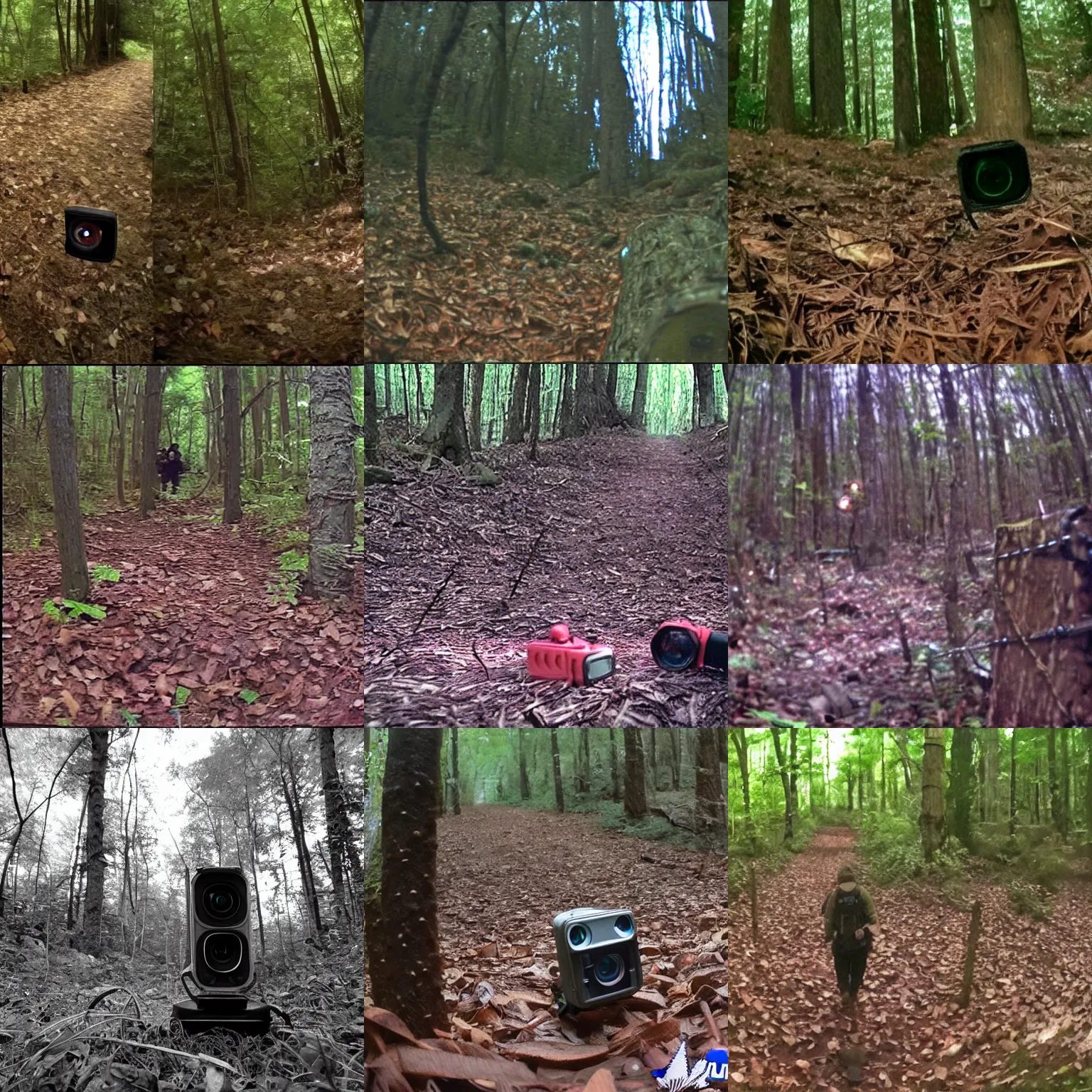 Prompt: film still blair witch project spongebob squarepants trail cam footage