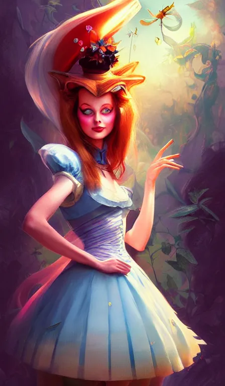 Image similar to illustration of alice from alice in wonder land, portrait, sharp focus, digital art, concept art, dynamic lighting, by anna dittmann 0. 3 5, mark arian 0. 2 5, marc davis 1. 7 5, and sandra chevrier 0. 5 5