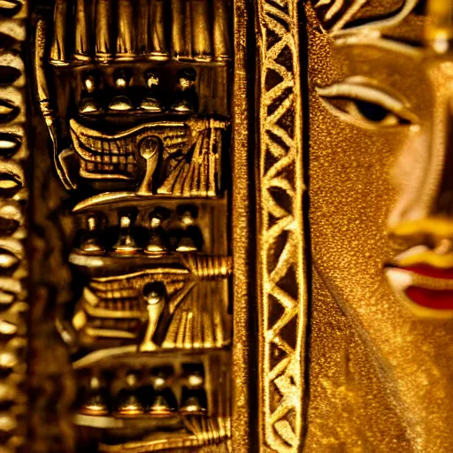 Prompt: cleopatra in a cinematic closeup. egyptian royal chamber. canon eos c 3 0 0, ƒ 1. 8, 3 5 mm. 8 k. medium - format. inspired by roger deakins cinematography, photorealistic