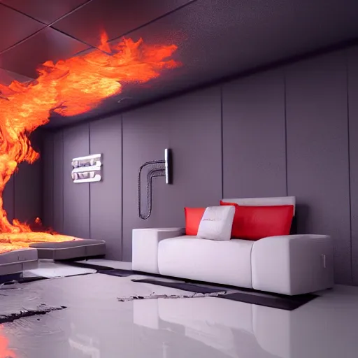 Prompt: 3d render of an fire sneaker on a room, flames, burning, coherent, symmetrical, cinematic, hyper realism, high detail, octane render, unreal engine, 8k, Vibrant colors, Smooth gradients, High contrast, trending on artstation