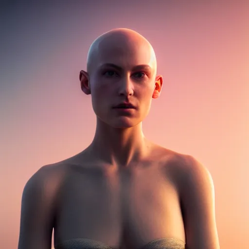 Image similar to photographic portrait of a stunningly beautiful renaissance cyberpunk bald female in soft dreamy light at sunset, contemporary fashion shoot, by edward robert hughes, annie leibovitz and steve mccurry, david lazar, jimmy nelsson, breathtaking, 8 k resolution, extremely detailed, beautiful, establishing shot, artistic, hyperrealistic, beautiful face, octane render