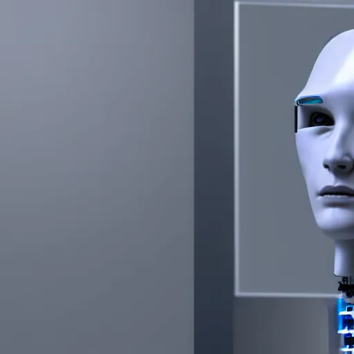 Image similar to human merged into a robot in a lab, photorealistic, coherent as Dall-E 2