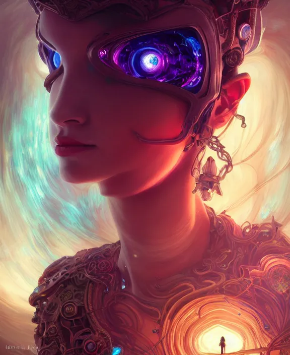 Image similar to whirlwind souls inside metaverse, half body, glowin eyes, tiara, pharaoh, forest, mushrooms, antiques, cyberpunk face, by loish, d & d, fantasy, intricate, elegant, highly detailed, colorful, vivid color, digital painting, artstation, concept art, art by artgerm and greg rutkowski and alphonse mucha and ruan jia