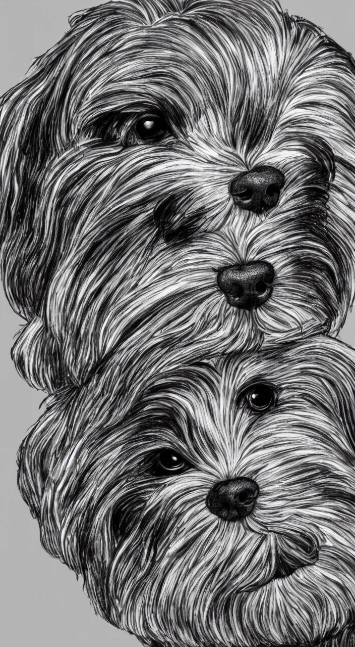 Image similar to self - portrait of one havanese dog reflected in a chrome sphere, ultra wide 1 0 mm, by m c escher pen and paper