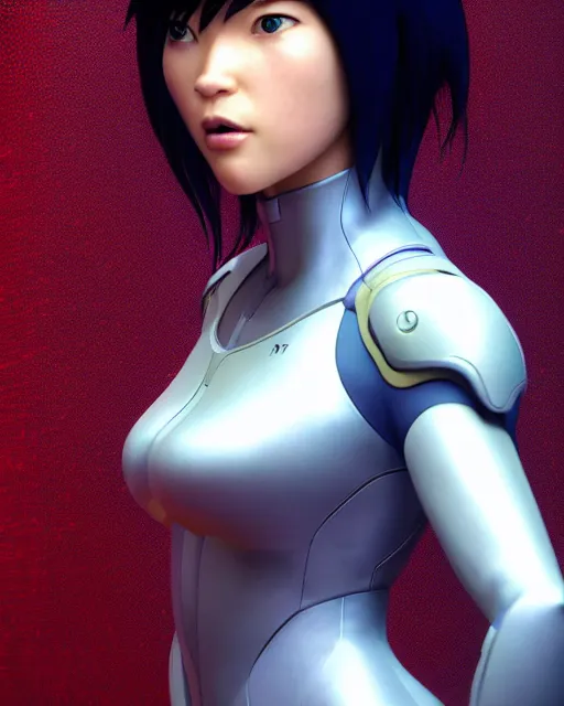 Image similar to weta disney pixar movie still portrait photo of motoko kusanagi ghost in the shell : : as cyborg woman by pixar : : by weta, wlop, ilya kuvshinov, rossdraws, artgerm, marvel, maxim cover, latex, octane render, sweaty, iridescent, bright morning, anime, liosh, mucha : :