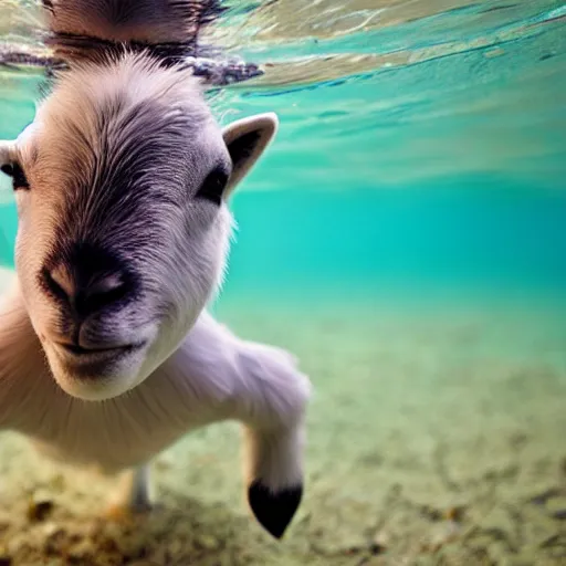 Prompt: underwater shot of a baby goat