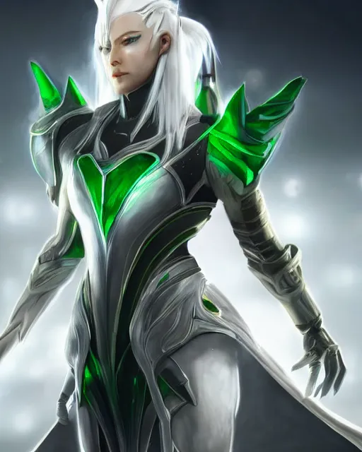 Image similar to perfect white haired attractive egyptian god, warframe armor, beautiful, symmetric, dreamy, half asian,, green eyes, charlize theron, detailed, scifi platform, laboratory, experiment, 4 k, ultra realistic, epic lighting, android body, illuminated, cinematic, masterpiece, art by akihito tsukushi, voidstar