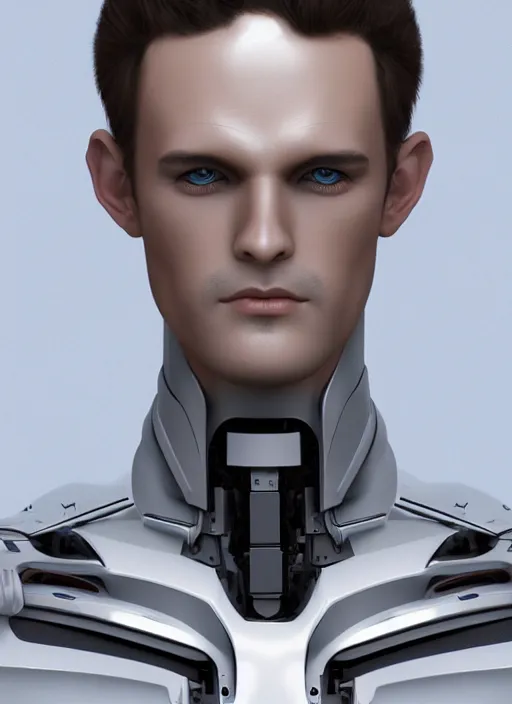 Prompt: portrait of a futuristic blanco ceramic Spanish prince humanoid robot macho guapo with a handsome face and muscular body, trending on cgsociety