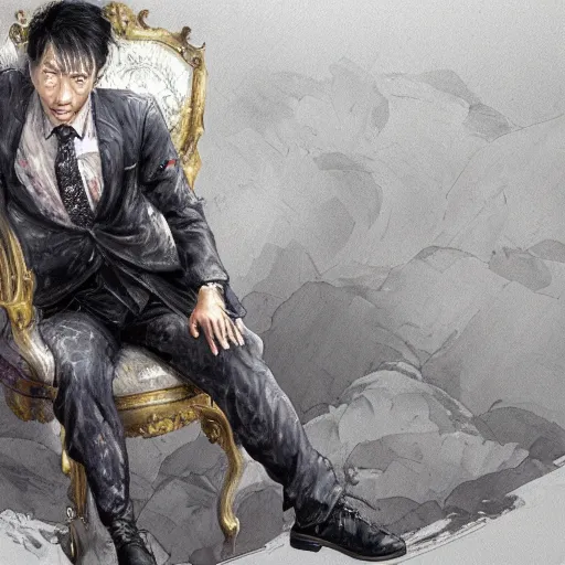 Image similar to dynamic composition, motion, ultra-detailed, incredibly detailed, a lot of details, amazing fine details and brush strokes, colorful and grayish palette, smooth, HD semirealistic anime CG concept art digital painting, watercolor oil painting of a man in suit, by a Chinese artist at ArtStation, by Huang Guangjian, Fenghua Zhong, Ruan Jia, Xin Jin and Wei Chang. Realistic artwork of a Chinese videogame, gradients, gentle an harmonic grayish colors.