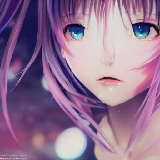 Image similar to photorealistic dramatic liquids anime girl render, detailed face, colorful, atmosphere cinematic, by wlop, by ilyu kuvshinov, soft shadows, be concept art, super detailed, unreal engine 5, octane render, 8 k, super realistic, ufotable studio art style, global illumination, trending in pixiv, japanese light novel cover, visual novel