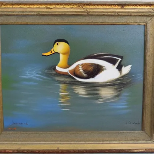 Prompt: a duck on the prowl oil painting Lech Jankowski