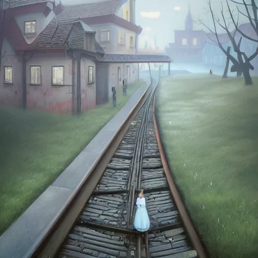 Image similar to Train station, artwork by Gediminas Pranckevicius,